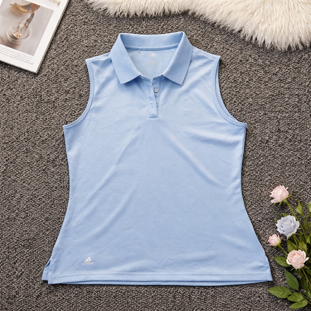 Adidas Women’s Sleeveless Polo Shirt Light Blue Golf Athletic